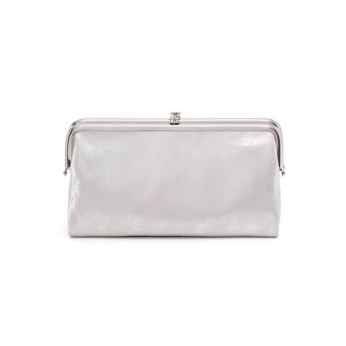 HOBO Lauren Leather Clutch Wallet with Credit Card Organizer, Zip Pocket, Extra Pouches, and Fashionable Vintage Aesthetic, Silver - Image 1
