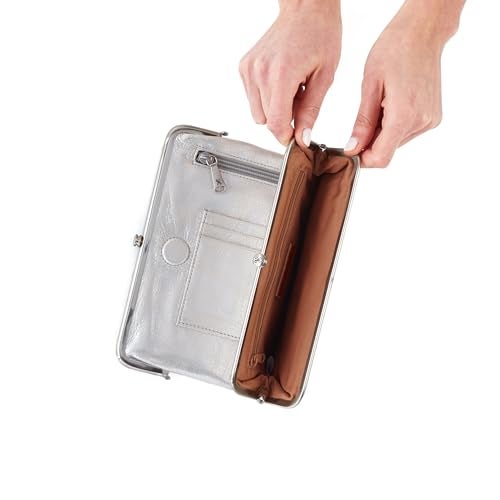 HOBO Lauren Leather Clutch Wallet with Credit Card Organizer, Zip Pocket, Extra Pouches, and Fashionable Vintage Aesthetic, Silver - Image 5