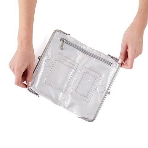 HOBO Lauren Leather Clutch Wallet with Credit Card Organizer, Zip Pocket, Extra Pouches, and Fashionable Vintage Aesthetic, Silver - Image 3