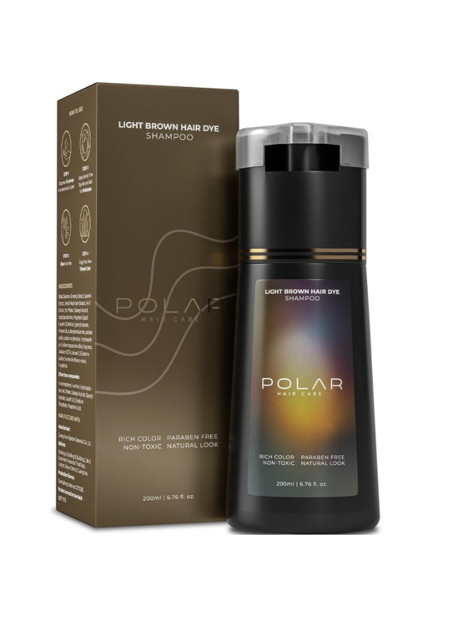 POLAR بولار هيركير - شامبو صبغة الشعر للشعر الرمادي للنساء والرجال (بني فاتح) مجموعة صبغة شعر طبيعية - شامبو صبغة شعر شبه دائم - صبغة شعر نباتية من الولايات المتحدة 6.76 أونصة سائلة - Image 3