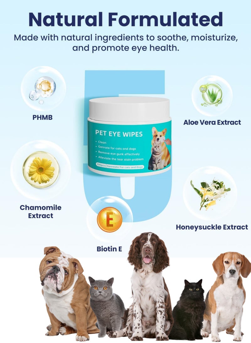 100 قطعة من مناديل تنظيف عيون الحيوانات الأليفة للقطط والكلاب، مناديل العناية بالعيون، مناديل ناعمة عديمة الرائحة لإزالة بقع الدموع - Image 3