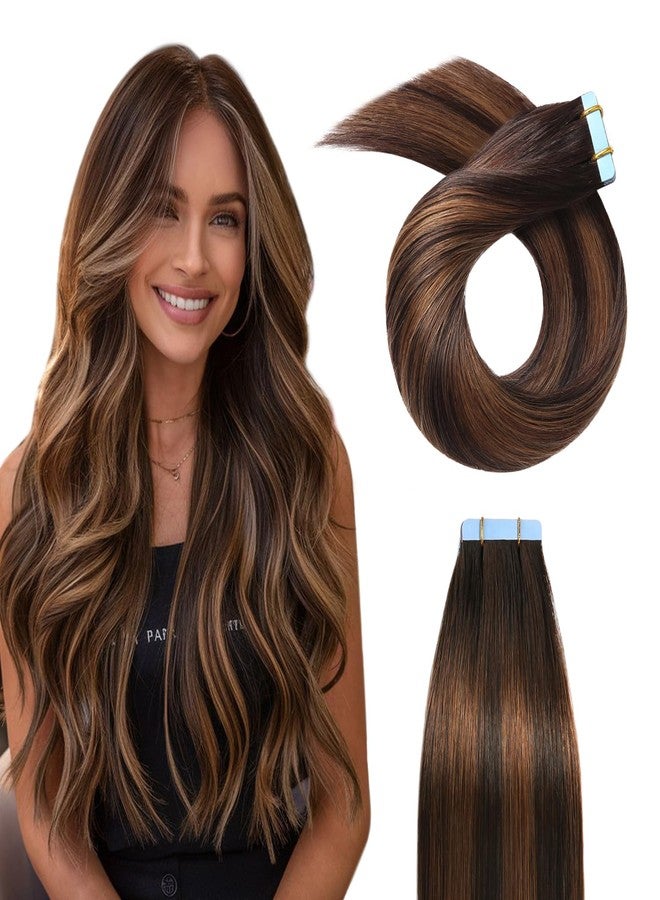 YILITE Tape in Hair Extensions 14 inch #2-6-2 Straight Hair Balayage Darkest Brown Roots Fading to Darkest Brown and Chestnut Brown 40g 20pcs Tape in Hair Extensions Real Human Hair(14 inch #2-6-2) - Image 1