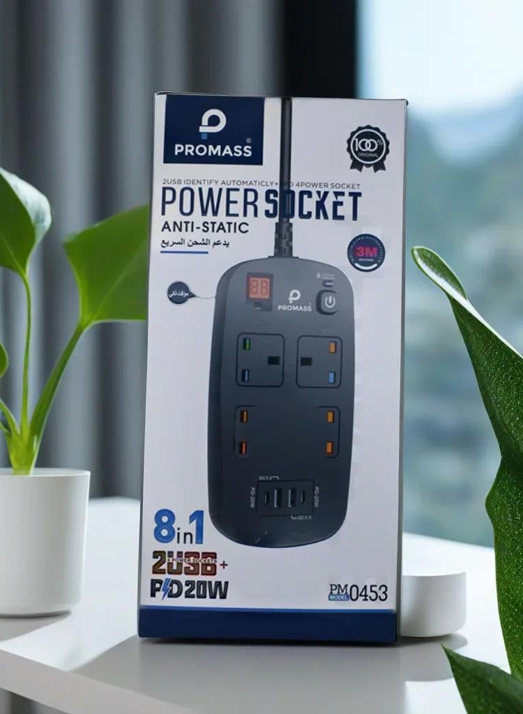 PROMASS 8 in 1 Power Socket Anti Static USB Identify - Image 1