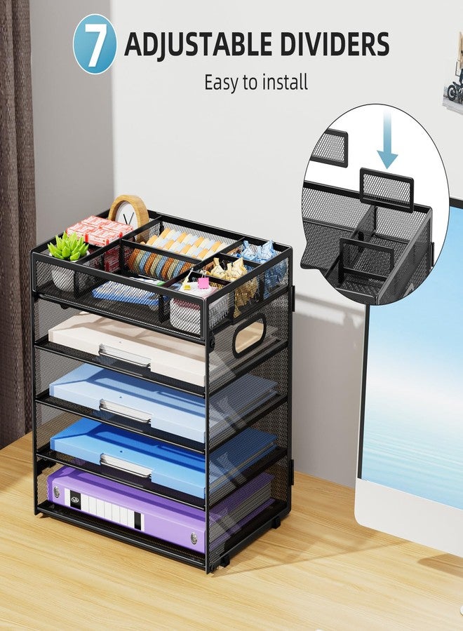 Marbrasse 5-Tier Letter Tray Paper Organizer with Handle, Multi-Functional Mesh File Organizer for Desk, Adjustable Compartments Mesh Desktop Storage for Office Supplies,Black - Image 4