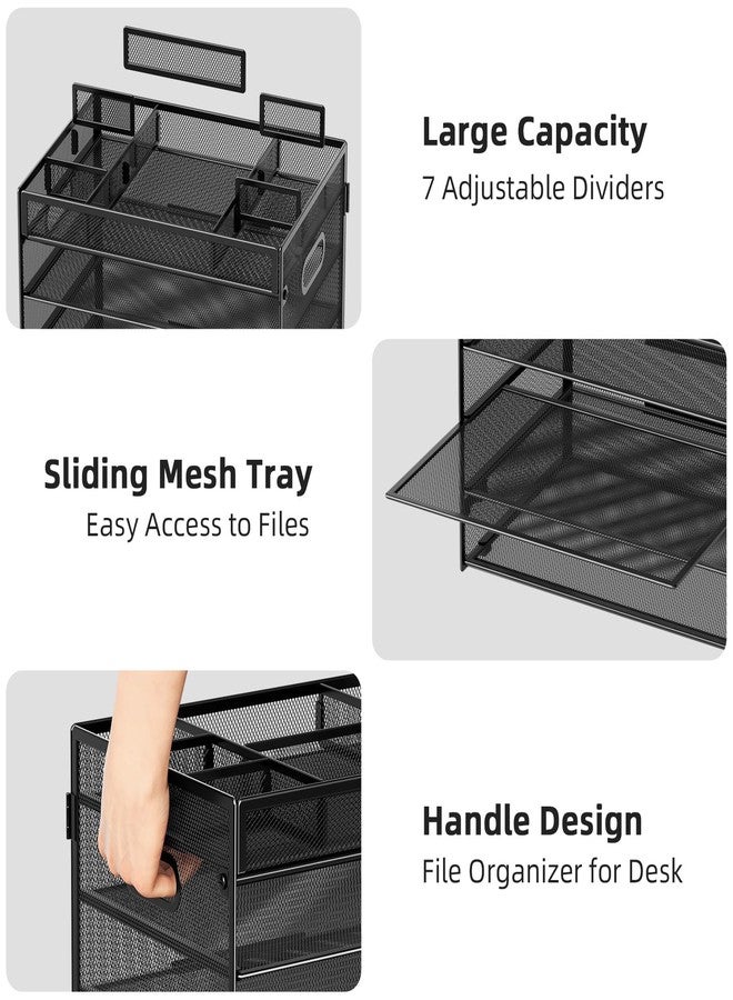 Marbrasse 5-Tier Letter Tray Paper Organizer with Handle, Multi-Functional Mesh File Organizer for Desk, Adjustable Compartments Mesh Desktop Storage for Office Supplies,Black - Image 3