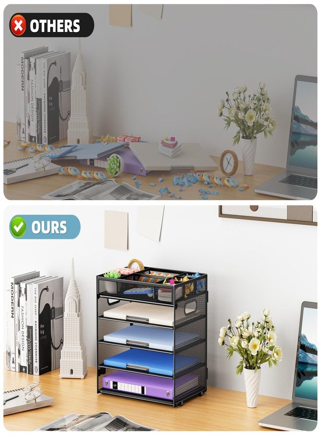 Marbrasse 5-Tier Letter Tray Paper Organizer with Handle, Multi-Functional Mesh File Organizer for Desk, Adjustable Compartments Mesh Desktop Storage for Office Supplies,Black - Image 5