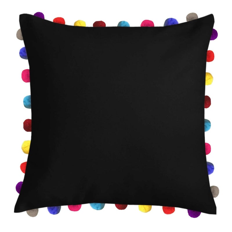 Lushomes Cushion Cover 24x24 Boho Cushion Covers Sofa Pillow Cover Cushion Covers with Tassels Cushion Cover with pom pom 24x24 Inches Set of 3 Black - Image 2