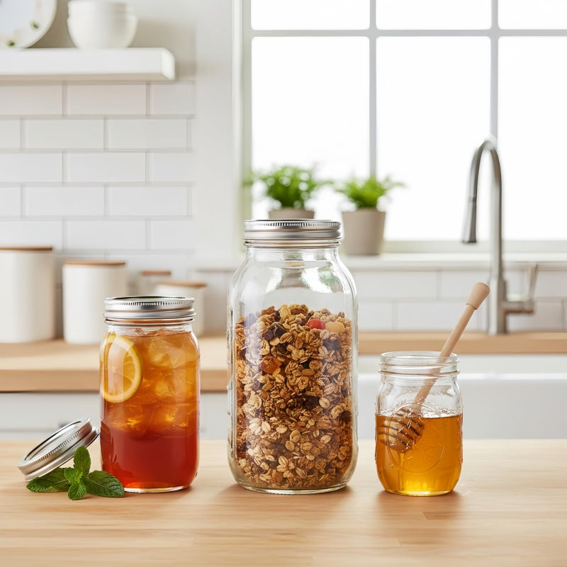 Yodecy 64 Oz Wide Mouth Mason Jars 3 Pack, Clear Glass Canning Jars with Metal Split Lids, Dual-Sided Measurement Marks, Large Glass Jars for Fermenting, Pickling, Food Storage & Kitchen Use - Image 5