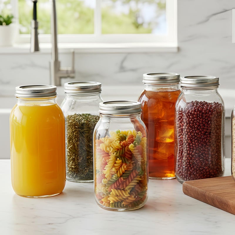 Yodecy 64 Oz Wide Mouth Mason Jars 3 Pack, Clear Glass Canning Jars with Metal Split Lids, Dual-Sided Measurement Marks, Large Glass Jars for Fermenting, Pickling, Food Storage & Kitchen Use - Image 3