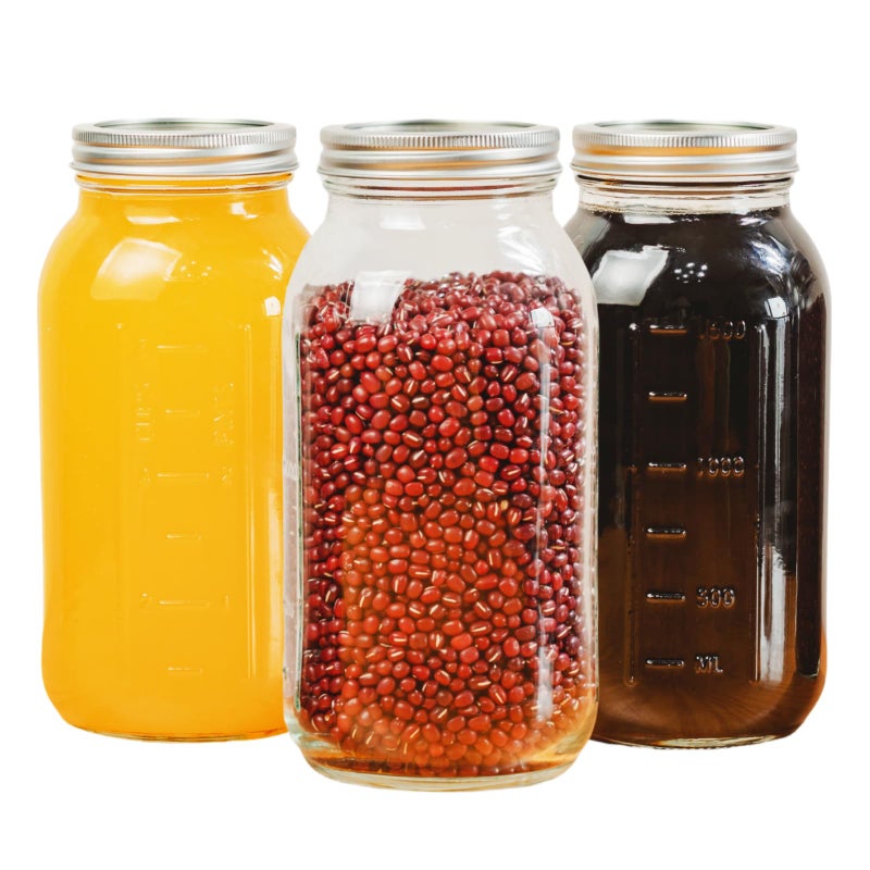 Yodecy 64 Oz Wide Mouth Mason Jars 3 Pack, Clear Glass Canning Jars with Metal Split Lids, Dual-Sided Measurement Marks, Large Glass Jars for Fermenting, Pickling, Food Storage & Kitchen Use - Image 1