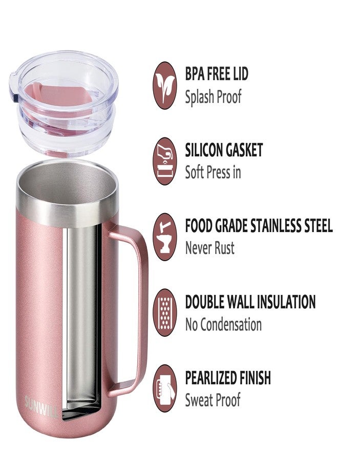 SUNWILL Travel Coffee Mug with Lid, Insulated Tumbler with Handle, 14 oz Stainless Steel Cup Set of 2 for Camping, Outdoor, Cool Grey & Rose Gold 2 Pack - Image 3