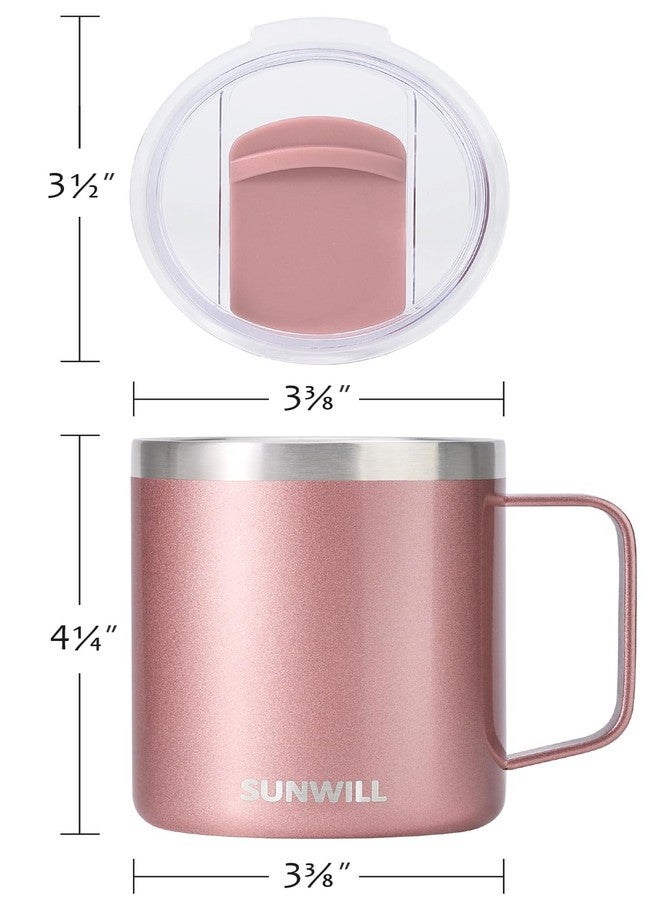 SUNWILL Travel Coffee Mug with Lid, Insulated Tumbler with Handle, 14 oz Stainless Steel Cup Set of 2 for Camping, Outdoor, Cool Grey & Rose Gold 2 Pack - Image 5