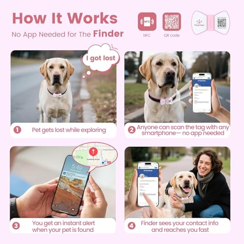 PawView Smart Pet ID Tag, QR Code Dog Tag, No Subscription Fee, Waterproof Silent Silicone Pet Name Tag with Instant Scan Location Alert, Stylish Bowtie Great Easter & Spring Accessory for Dog (Pink) - Image 3