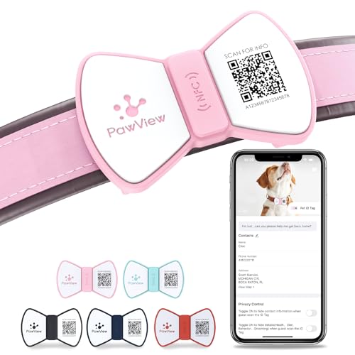 PawView Smart Pet ID Tag, QR Code Dog Tag, No Subscription Fee, Waterproof Silent Silicone Pet Name Tag with Instant Scan Location Alert, Stylish Bowtie Great Easter & Spring Accessory for Dog (Pink) - Image 1