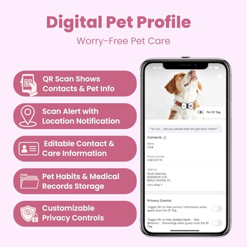 PawView Smart Pet ID Tag, QR Code Dog Tag, No Subscription Fee, Waterproof Silent Silicone Pet Name Tag with Instant Scan Location Alert, Stylish Bowtie Great Easter & Spring Accessory for Dog (Pink) - Image 2