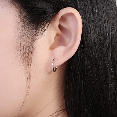 AoedeJ 925 Sterling Silver Hoop Earrings, High Polished Round Tiny Click-Top Hoop Earrings, Small Clasp Hoop Piercing Earrings (Inner Diameter-10mm 3/8'') - Image 3
