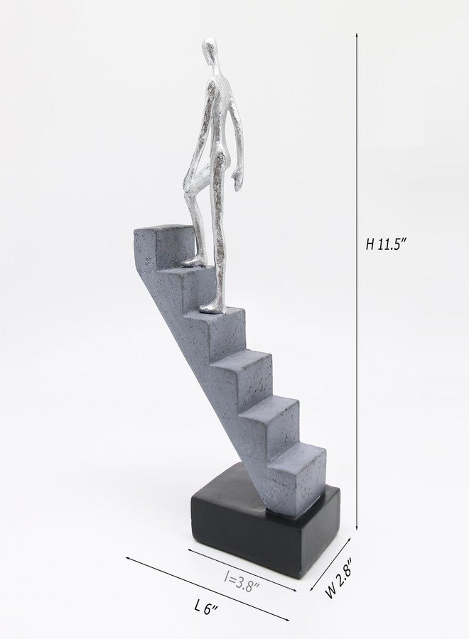 Lukitas Ladder Statue and Sculpture, Modern Art Decor, Minimalist Stairs Figurines for Living Room Home Decor, Resin, Silver 11.5'' - Image 2