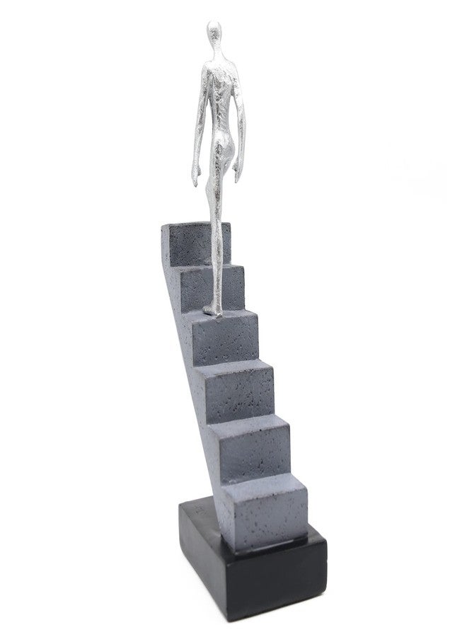 Lukitas Ladder Statue and Sculpture, Modern Art Decor, Minimalist Stairs Figurines for Living Room Home Decor, Resin, Silver 11.5'' - Image 3