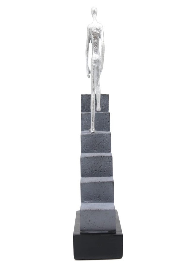 Lukitas Ladder Statue and Sculpture, Modern Art Decor, Minimalist Stairs Figurines for Living Room Home Decor, Resin, Silver 11.5'' - Image 4