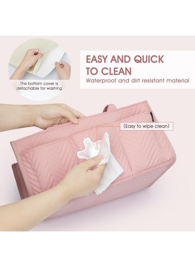 Skycase Large Diaper Caddy - Baby Storage Basket as Shower Gift, Portable Tote Bag for Newborn Essentials - Car Caddy Organizer, Must Haves Find Registry, Nursery Storage Basket for Wipes Diapers - Pink  - Image 5