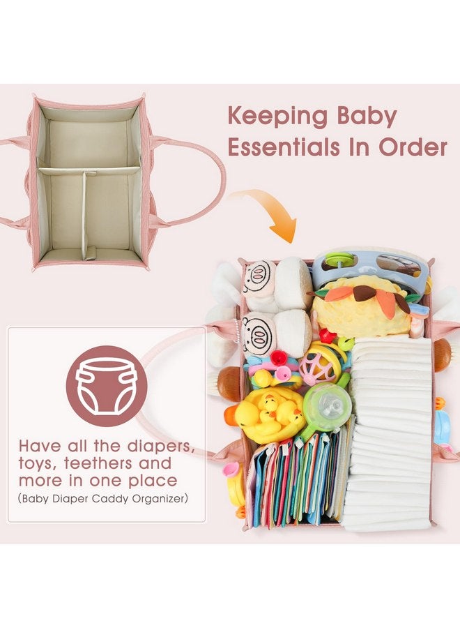 Skycase Large Diaper Caddy - Baby Storage Basket as Shower Gift, Portable Tote Bag for Newborn Essentials - Car Caddy Organizer, Must Haves Find Registry, Nursery Storage Basket for Wipes Diapers - Pink  - Image 2