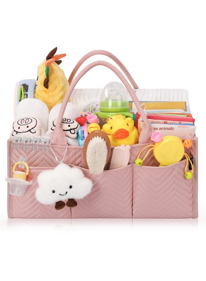 Skycase Large Diaper Caddy - Baby Storage Basket as Shower Gift, Portable Tote Bag for Newborn Essentials - Car Caddy Organizer, Must Haves Find Registry, Nursery Storage Basket for Wipes Diapers - Pink  - Image 1