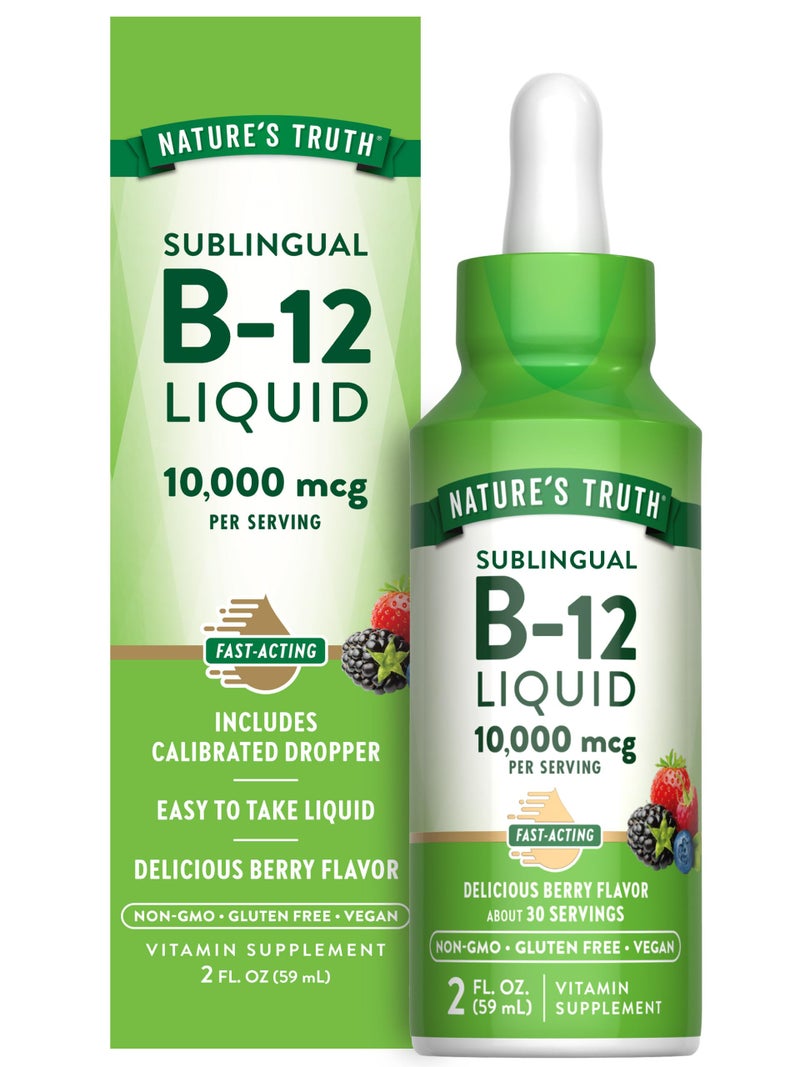 Natures Truth B12 Sublingual Liquid Drops 10000 mcg 2 oz Fast Acting Vegan NonGMO Gluten Free