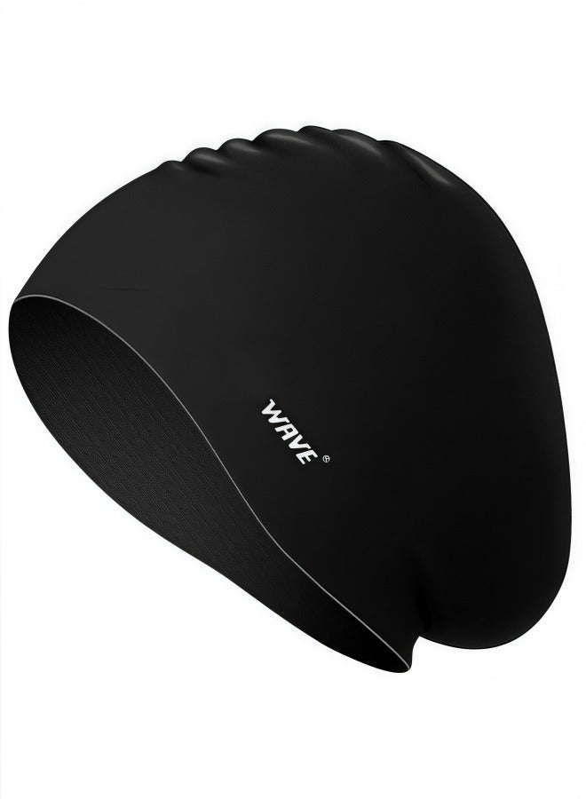 WAVE Swimming Cap - Waterproof Silicone Sport Swim Hat with Ear Protection, Extra-Large Design for Long Hair, Unisex Adult Swim Cap for Men and Women - Image 1