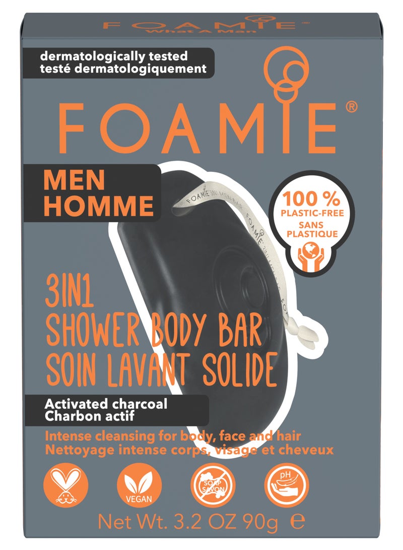FOAMIE Charcoal, Rosewood & Tonka Bean 3-in-1 Shower Bar - Image 1