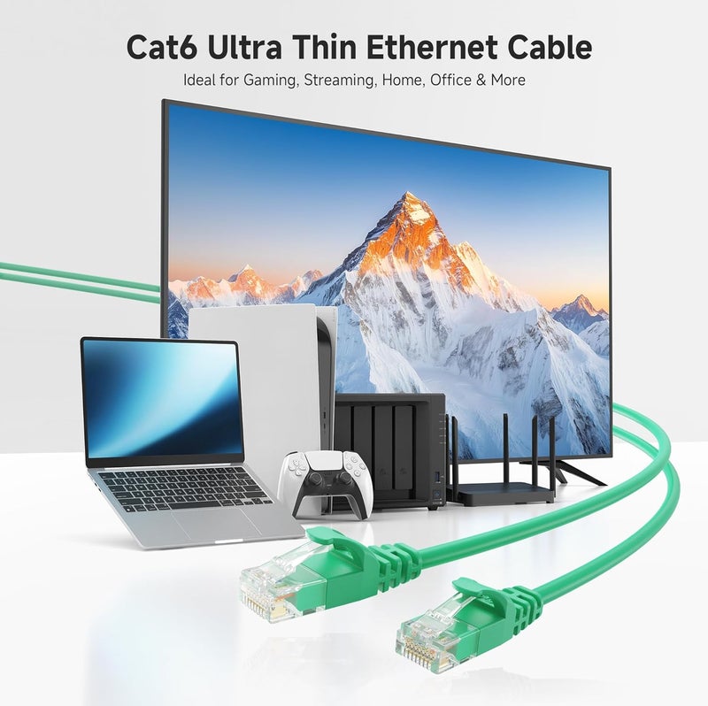 Cable Matters 10Gbps Snagless Short Cat 6 Ethernet Cable - 3ft, Slim Profile Cat 6 Cable, Cat6 Cord, Thin Ethernet Cord, Green - Image 2