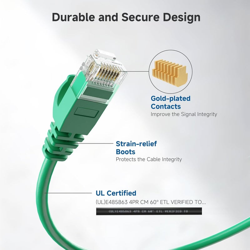 Cable Matters 10Gbps Snagless Short Cat 6 Ethernet Cable - 3ft, Slim Profile Cat 6 Cable, Cat6 Cord, Thin Ethernet Cord, Green - Image 5