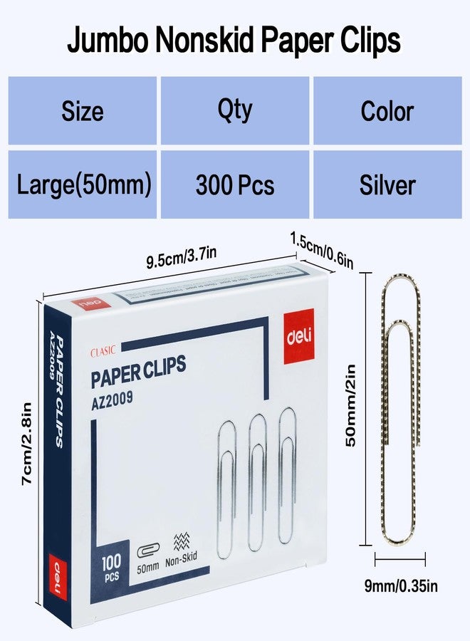 Deli Jumbo Paper Clips Nonskid, 300 Large Paper Clips, 3 Boxes of 100 Each, Silver - Image 2