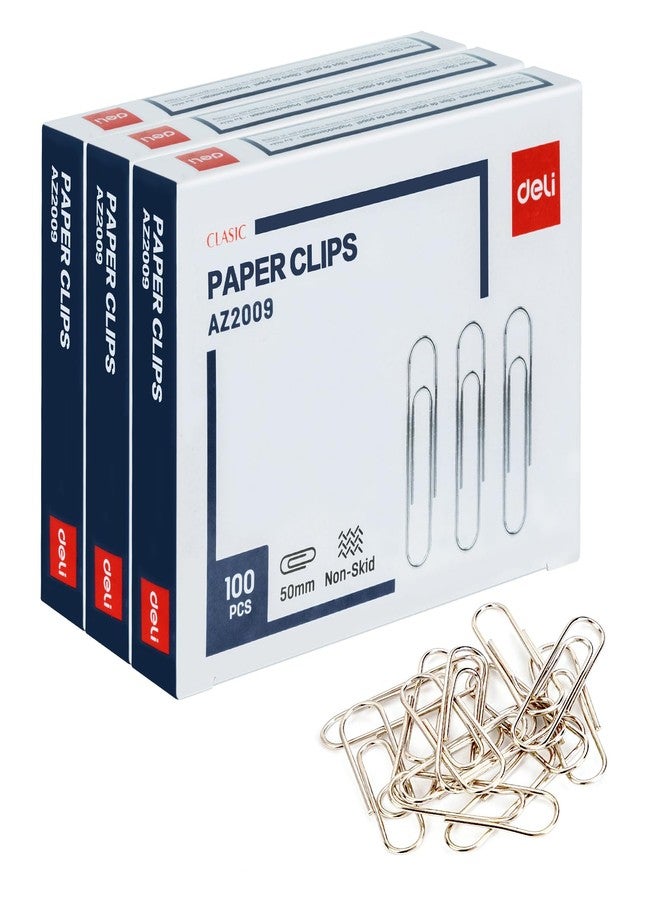 Deli Jumbo Paper Clips Nonskid, 300 Large Paper Clips, 3 Boxes of 100 Each, Silver - Image 1