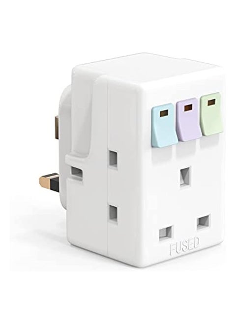 3 Way Plug Adaptor Multi Plug Extension Socket Adapter with Switches 13A UK 3 Pin Switched Socket Extensions Triple Wall Sockets Adapter Plugs Power Extender for Home Office