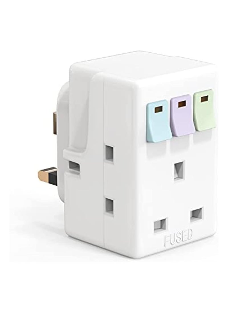General - 3 Way Plug Adaptor Multi Plug Extension Socket Adapter with Switches 13A UK 3 Pin Switched Socket Extensions Triple Wall Sockets Adapter Plugs Power Extender for Home Office - Image 1
