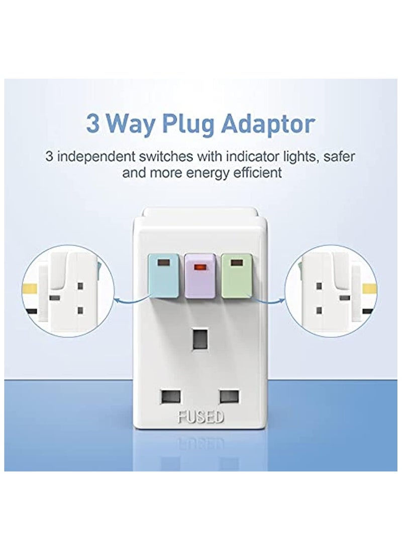 General - 3 Way Plug Adaptor Multi Plug Extension Socket Adapter with Switches 13A UK 3 Pin Switched Socket Extensions Triple Wall Sockets Adapter Plugs Power Extender for Home Office - Image 1