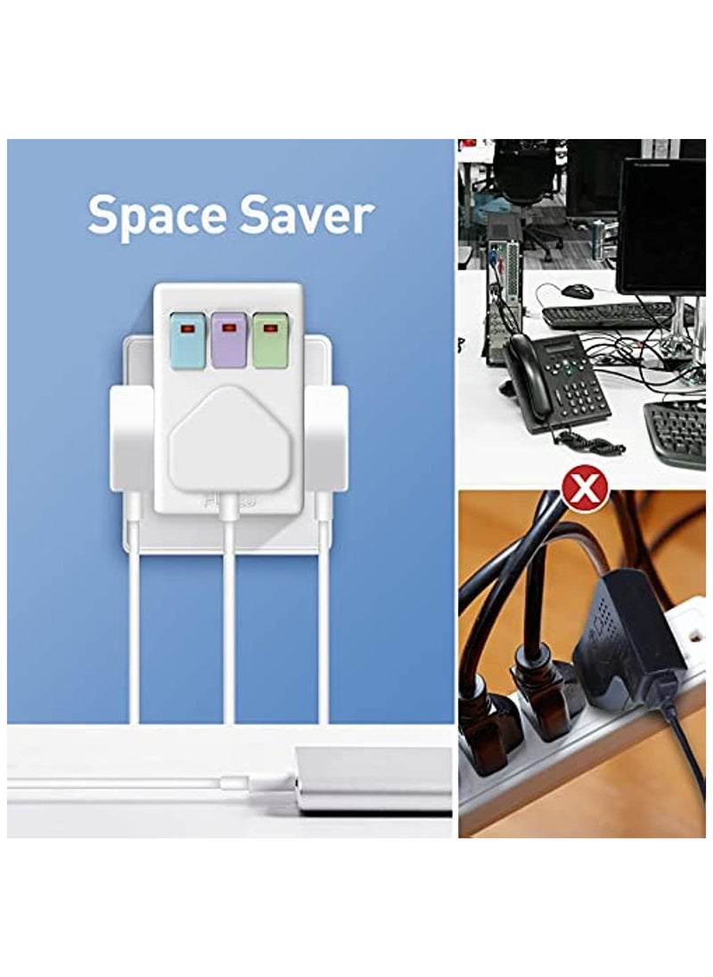 General - 3 Way Plug Adaptor Multi Plug Extension Socket Adapter with Switches 13A UK 3 Pin Switched Socket Extensions Triple Wall Sockets Adapter Plugs Power Extender for Home Office - Image 1