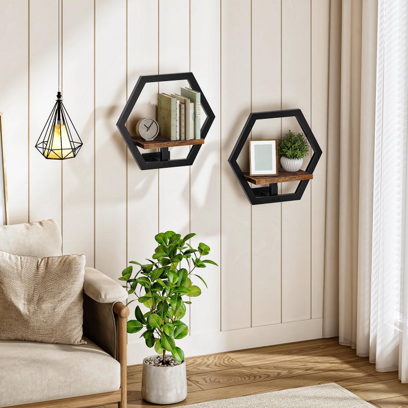 CHOEZON Wall Planters for Indoor Plants Set of 2, Wall Plant Holder, Floating Shelves for Living Room, Bedroom, Kitchen, Home Office, Rustic Brown and Black TBJ40P2BF - Image 2