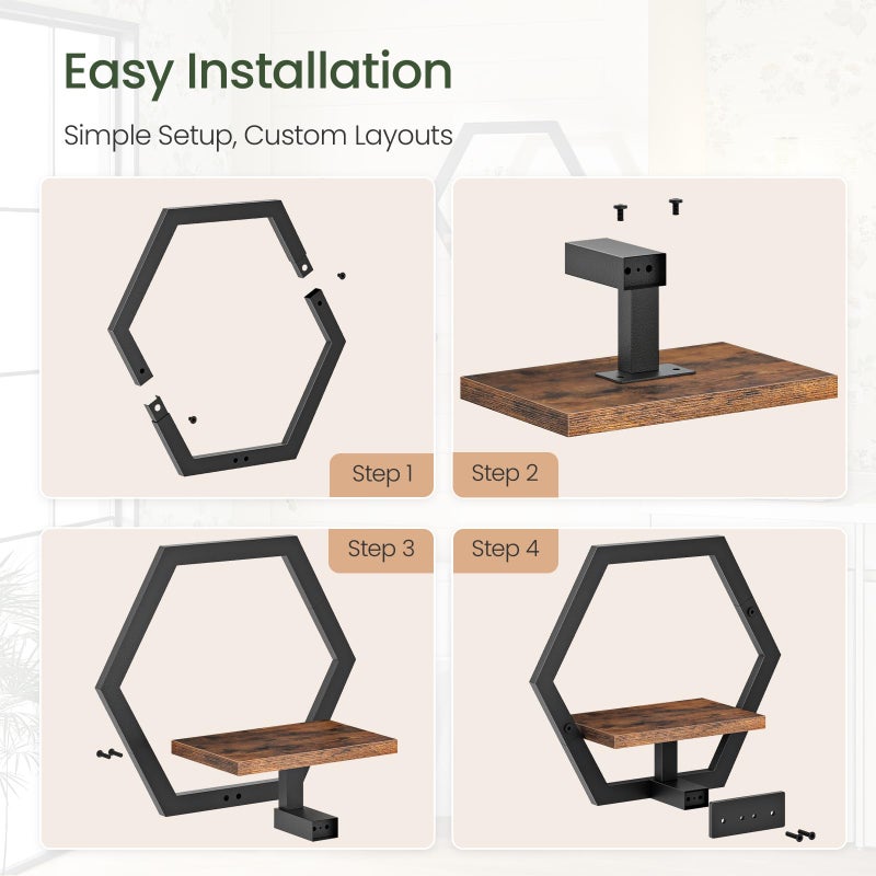 CHOEZON Wall Planters for Indoor Plants Set of 2, Wall Plant Holder, Floating Shelves for Living Room, Bedroom, Kitchen, Home Office, Rustic Brown and Black TBJ40P2BF - Image 4