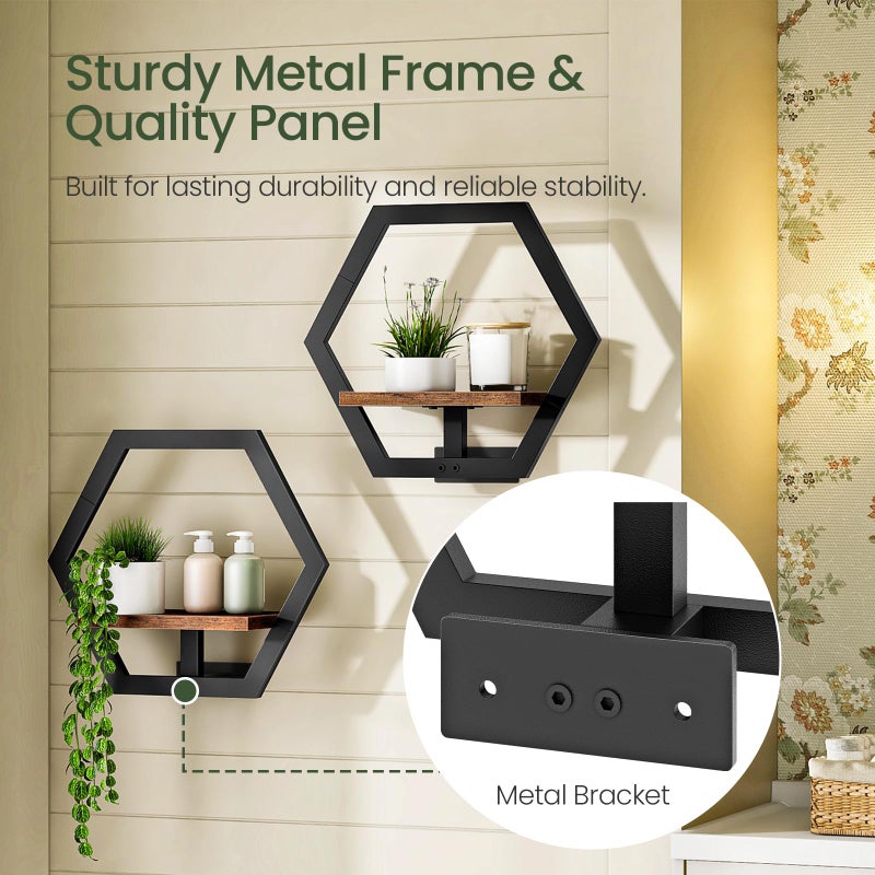CHOEZON Wall Planters for Indoor Plants Set of 2, Wall Plant Holder, Floating Shelves for Living Room, Bedroom, Kitchen, Home Office, Rustic Brown and Black TBJ40P2BF - Image 5