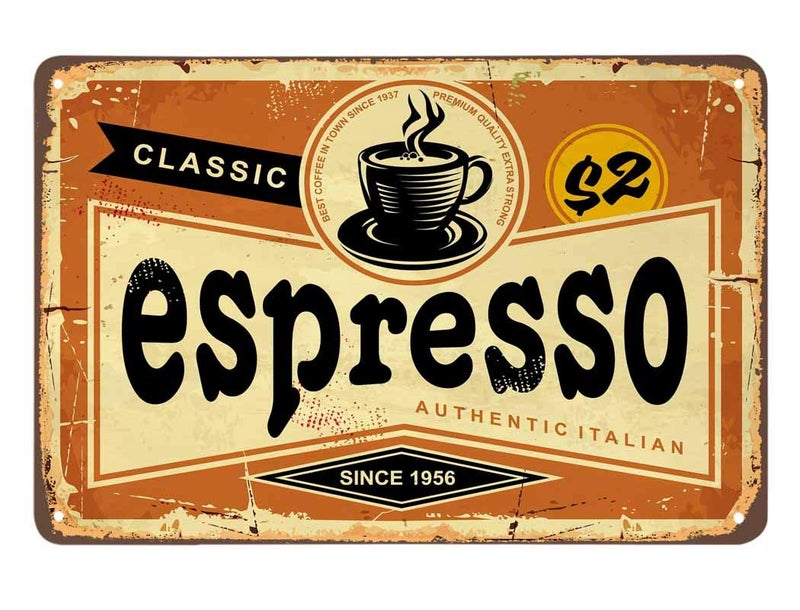 AOYEGO Espresso Tin Sign,Classic Italian Coffee Vintage Metal Tin Signs for Cafes Bars Pubs Shop Wall Decorative Funny Retro Signs for Men Women 8x12 Inch - Image 1