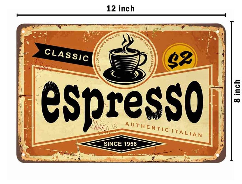 AOYEGO Espresso Tin Sign,Classic Italian Coffee Vintage Metal Tin Signs for Cafes Bars Pubs Shop Wall Decorative Funny Retro Signs for Men Women 8x12 Inch - Image 2