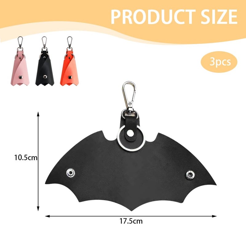 TRKETK 3 Piece Car Key Ring Bat Shaped Synthetic Leather Key Case Bag Key Holder Unisex for All Types of Car Keys Accessories - Image 2