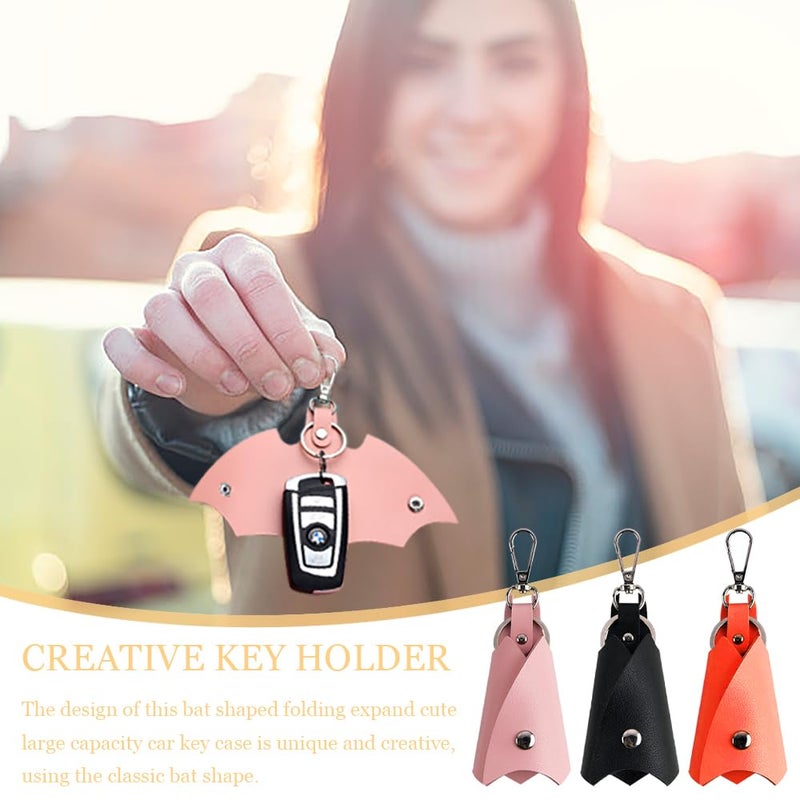 TRKETK 3 Piece Car Key Ring Bat Shaped Synthetic Leather Key Case Bag Key Holder Unisex for All Types of Car Keys Accessories - Image 3