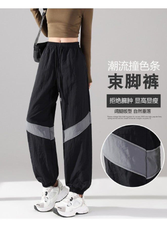 Baleno Drawstring Cuffed Sports Outdoor Casual Pants Women'S Versatile Minimalist Silver Stripe Daily Niche Design Trendy Long Pants - Image 1