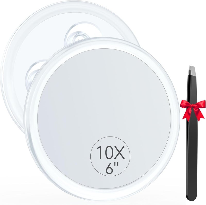 Auxmir Fogless Shower Mirror 10X Magnifying Suction Cup Mirror for Bathroom Shatterproof Anti Mist Cosmetic Mirror for Eyebrows  Tweezing 6in Round Travel Makeup Mirror with 3 Strong Suction Cups