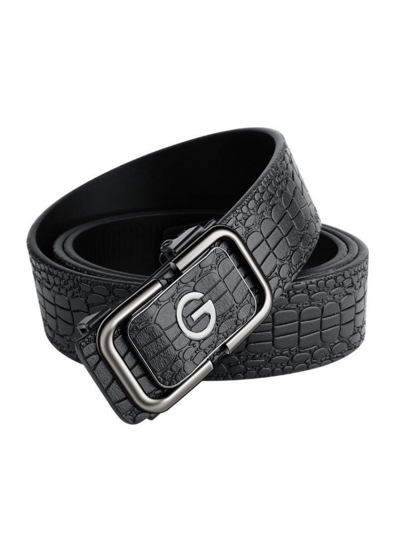 Ratchet Men Belt, Dress Leather Belt for Men Comfort Click, Fashion Stretch Belt with Automatic Buckle - Perfect Companion to Mens Dress Shoes, 115cm / 27" - 38" Waist Adjustable (G - Black) - Image 1