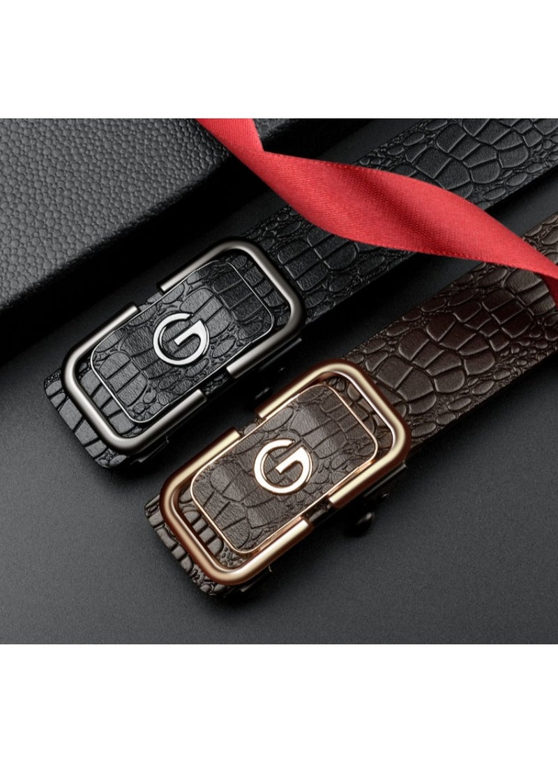 Ratchet Men Belt, Dress Leather Belt for Men Comfort Click, Fashion Stretch Belt with Automatic Buckle - Perfect Companion to Mens Dress Shoes, 115cm / 27" - 38" Waist Adjustable (G - Black) - Image 3