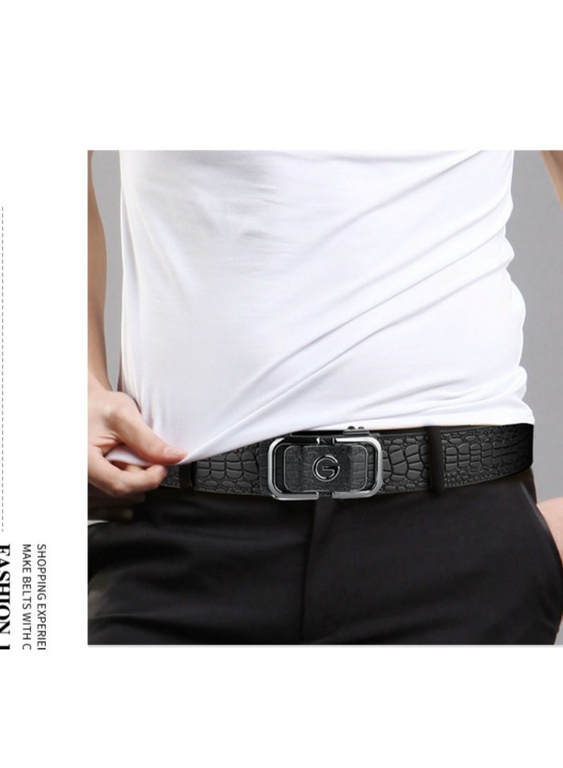 Ratchet Men Belt, Dress Leather Belt for Men Comfort Click, Fashion Stretch Belt with Automatic Buckle - Perfect Companion to Mens Dress Shoes, 115cm / 27" - 38" Waist Adjustable (G - Black) - Image 4