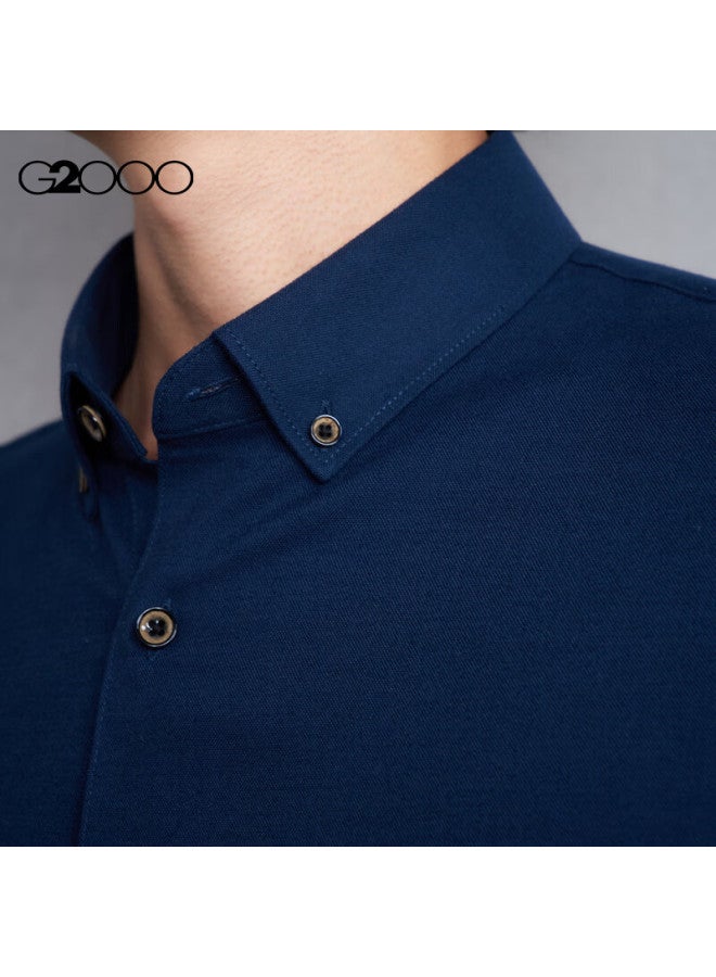 G2000 Oxford Fabric Men's Autumn Winter Comfortable Cotton Blend Casual Long Sleeve Shirt Deep Navy 2XL - Image 3